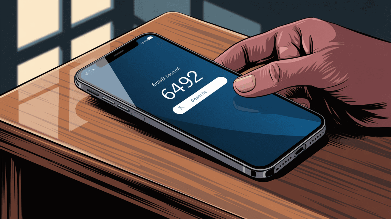Smartphone receiving SMS passcode for secure email access verification